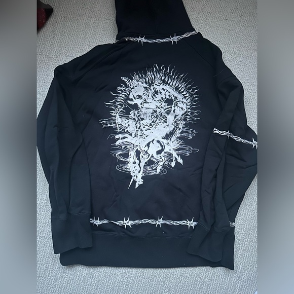 Givenchy Men’s XL Graphic Barbed Wire Hoodie – Black White Embroidered Gothic - Picture 8 of 13